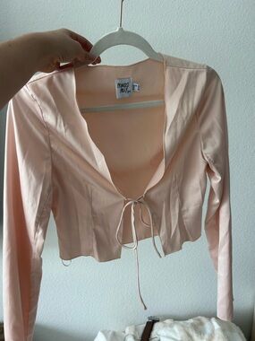 Princess Polly Pale Peach Tie-Front Long Sleeve Crop Top